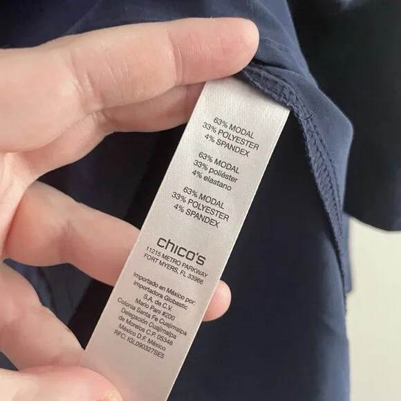 Chicos Women 0/S Blue Roll Tab Sleeves Button Front Silky Soft Relaxed Shirt - Picture 10 of 13